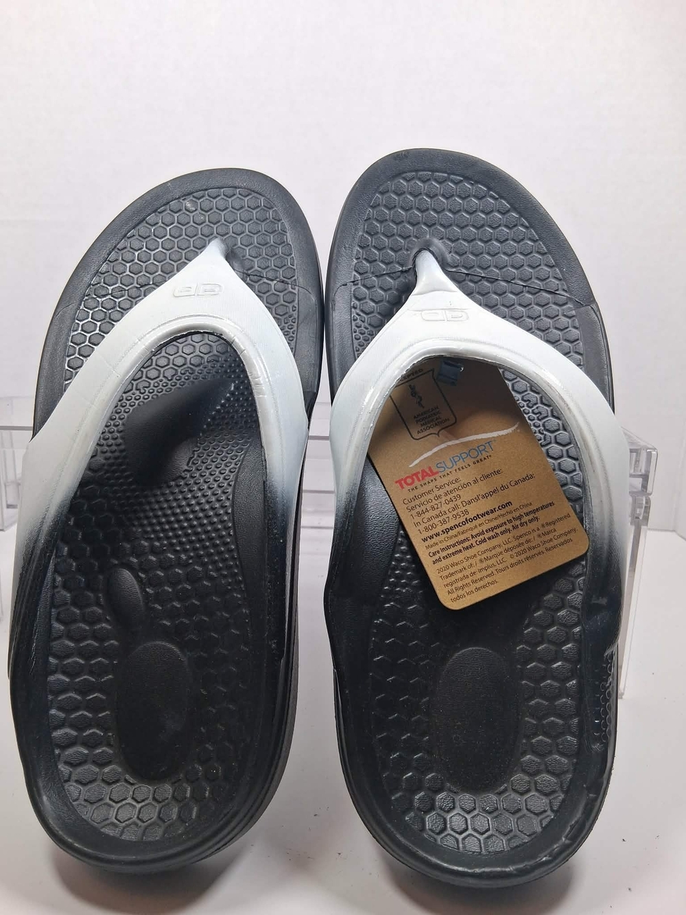 Spenco Black/White Logo Thong Slip-On Sandals Faux Leather Upper Women's US 8 M